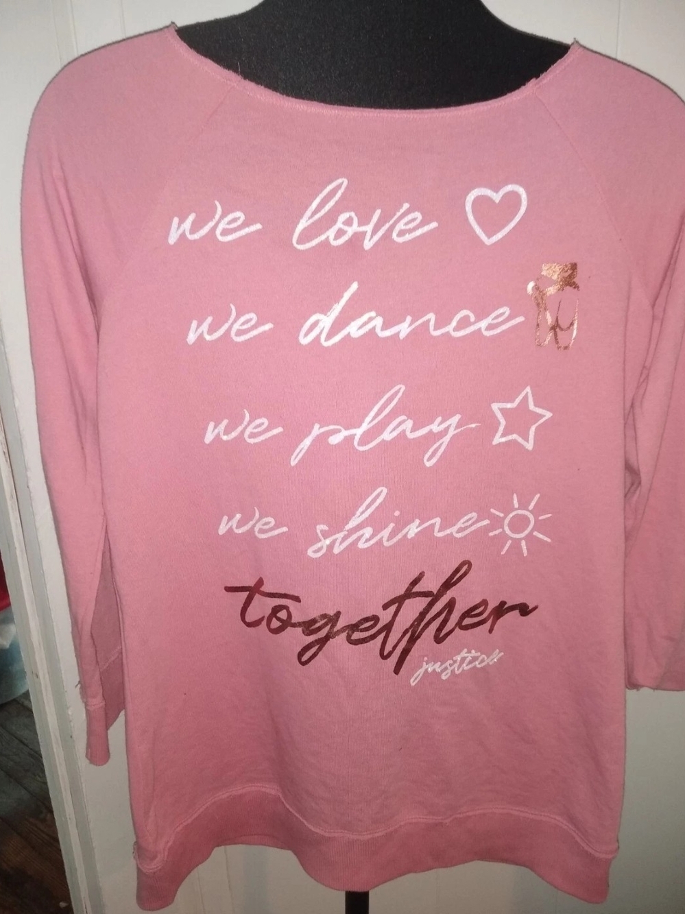 Justice Pink Long Sleeve Top with Metallic Accent Text